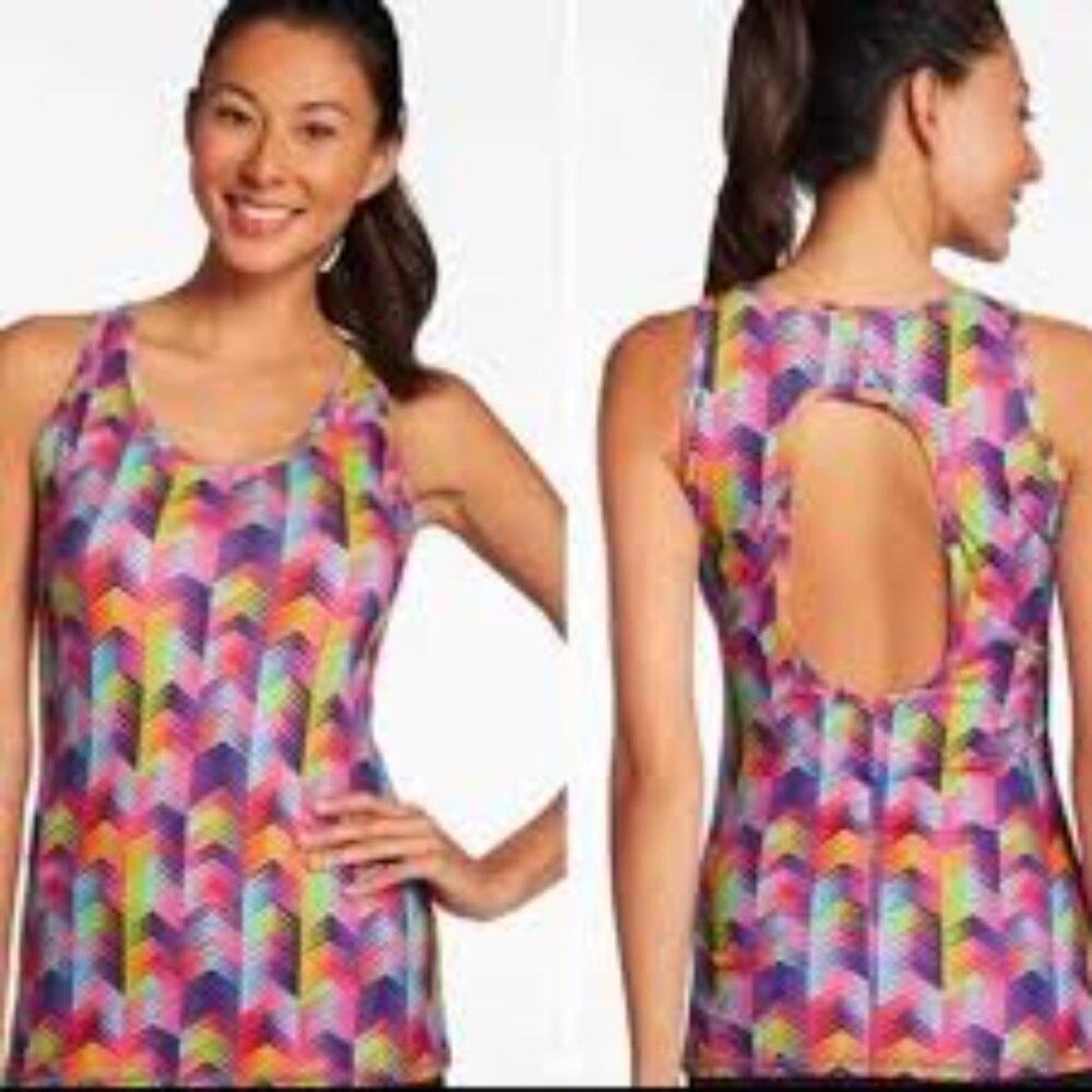 Fabletics Embra Muticolor Chevron Keyhole Back Women’s Active Tank Small